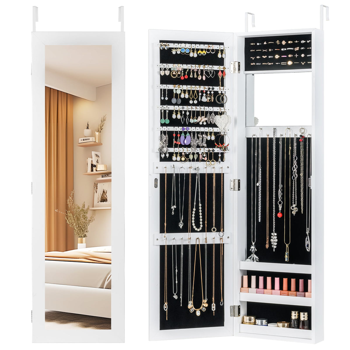Armoire à bijoux murale avec miroir pleine longueur
