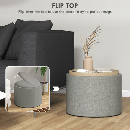 Round Coffee Table with Hidden Storage and Tray Top