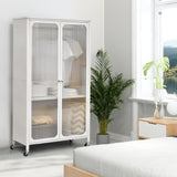 Rolling storage armoire closet with hanging rod and shelf