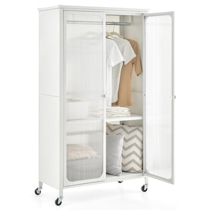 Armoire de rangement sur roulettes avec tringle et étagère