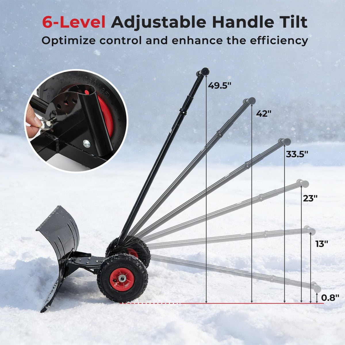 Pousse-neige robuste en métal à roulettes 74 cm
