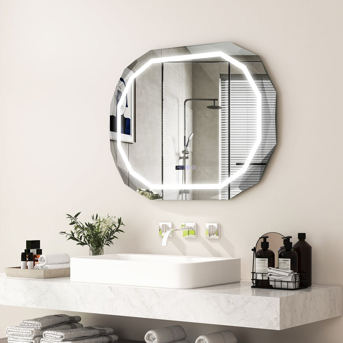 Miroir de salle de bains antibuée à DEL avec mémoire