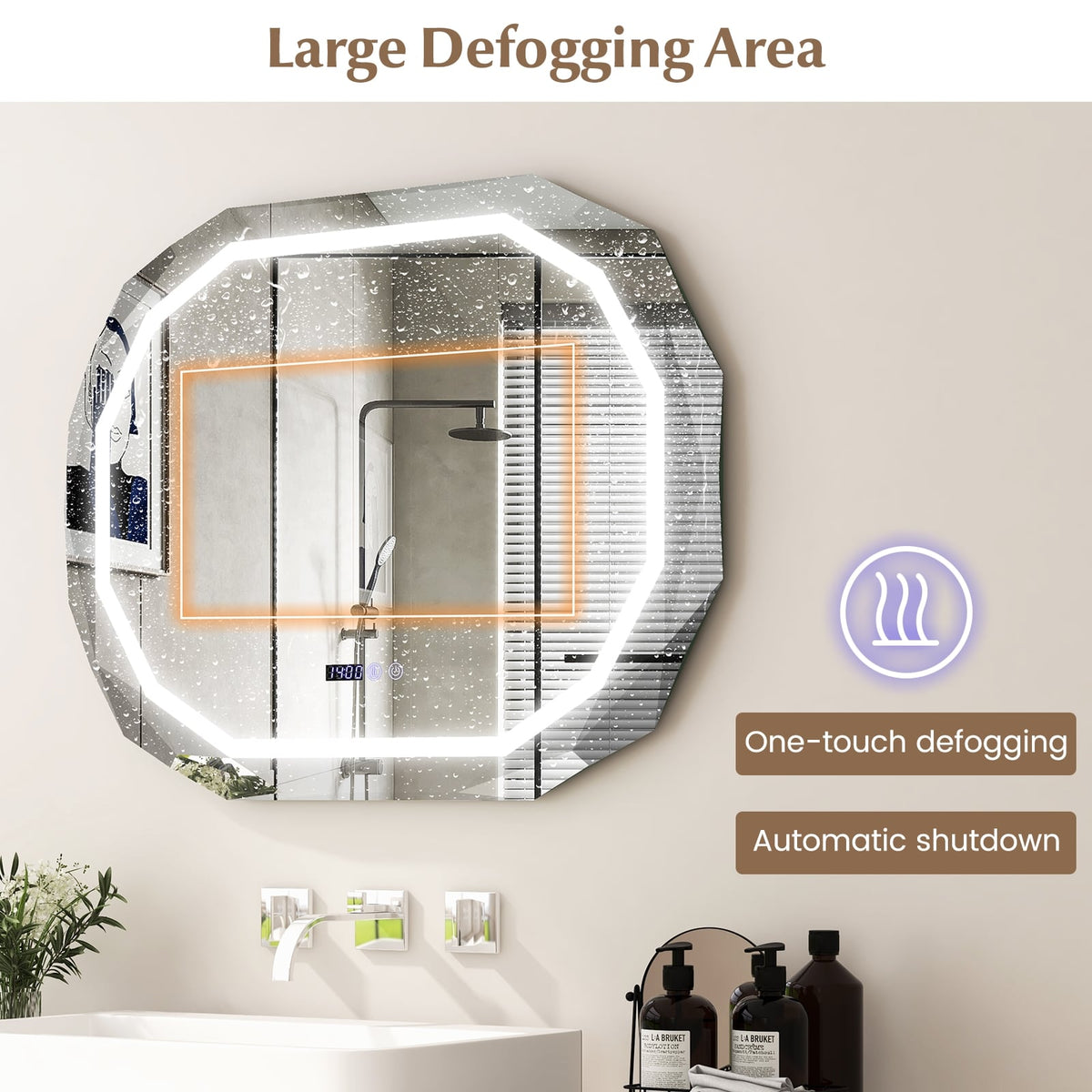 Miroir de salle de bains antibuée à DEL avec mémoire