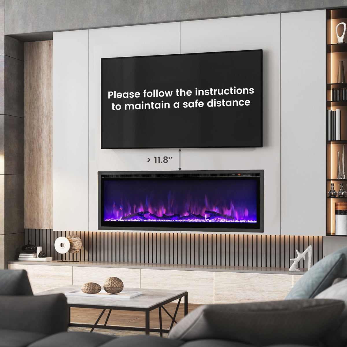 Foyer électrique mural encastrable avec télécommande
