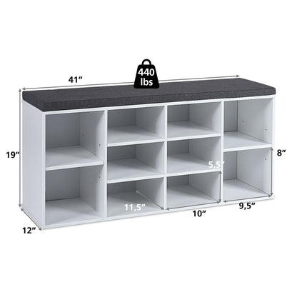 BANC DE RANGEMENT POUR CHAUSSURES 10 CUBES AVEC COUSSIN