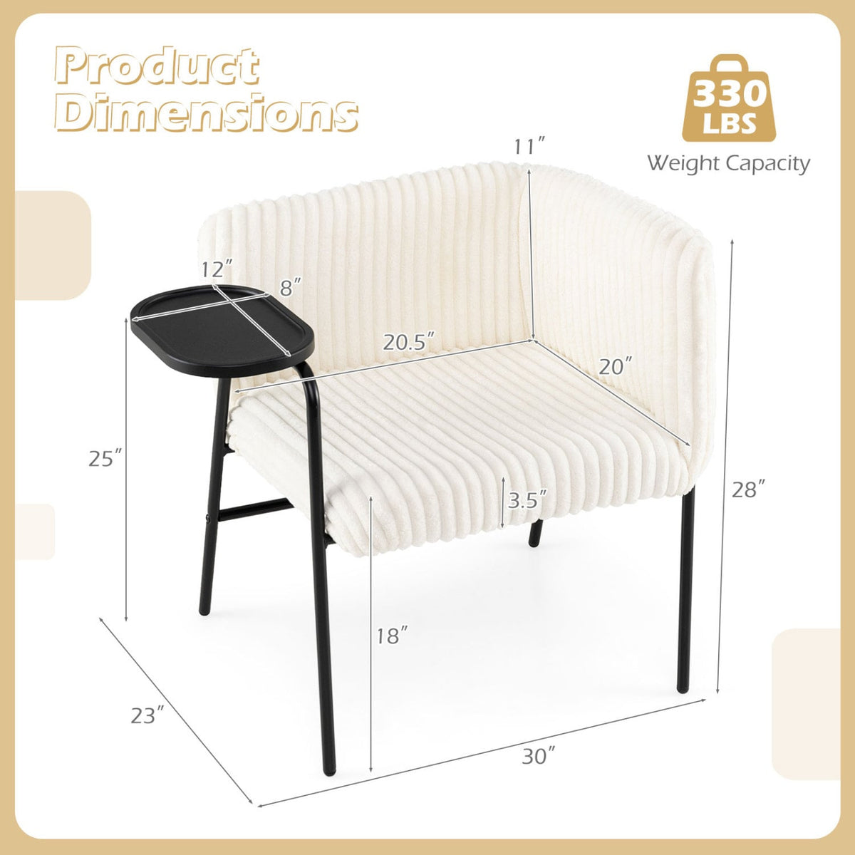Chaise d'appoint moderne avec tablette