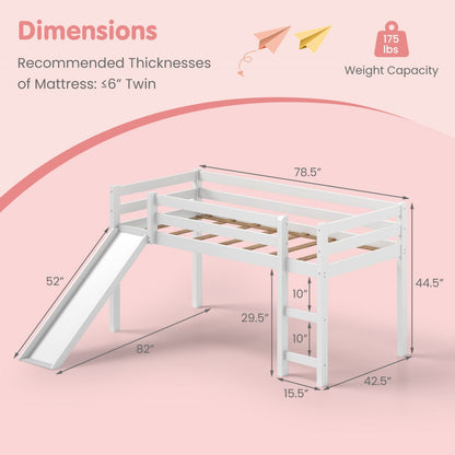Lit mezzanine bas robuste pour enfant avec glissade en bois