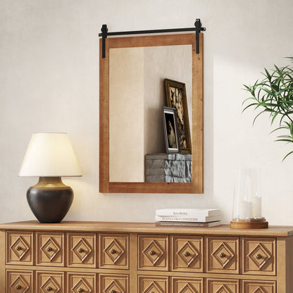 Miroir mural style porte de grange en bois rustique