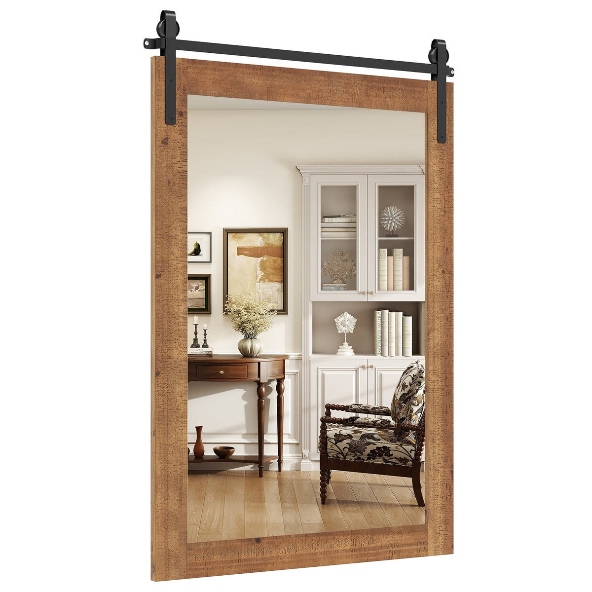 Miroir mural style porte de grange en bois rustique