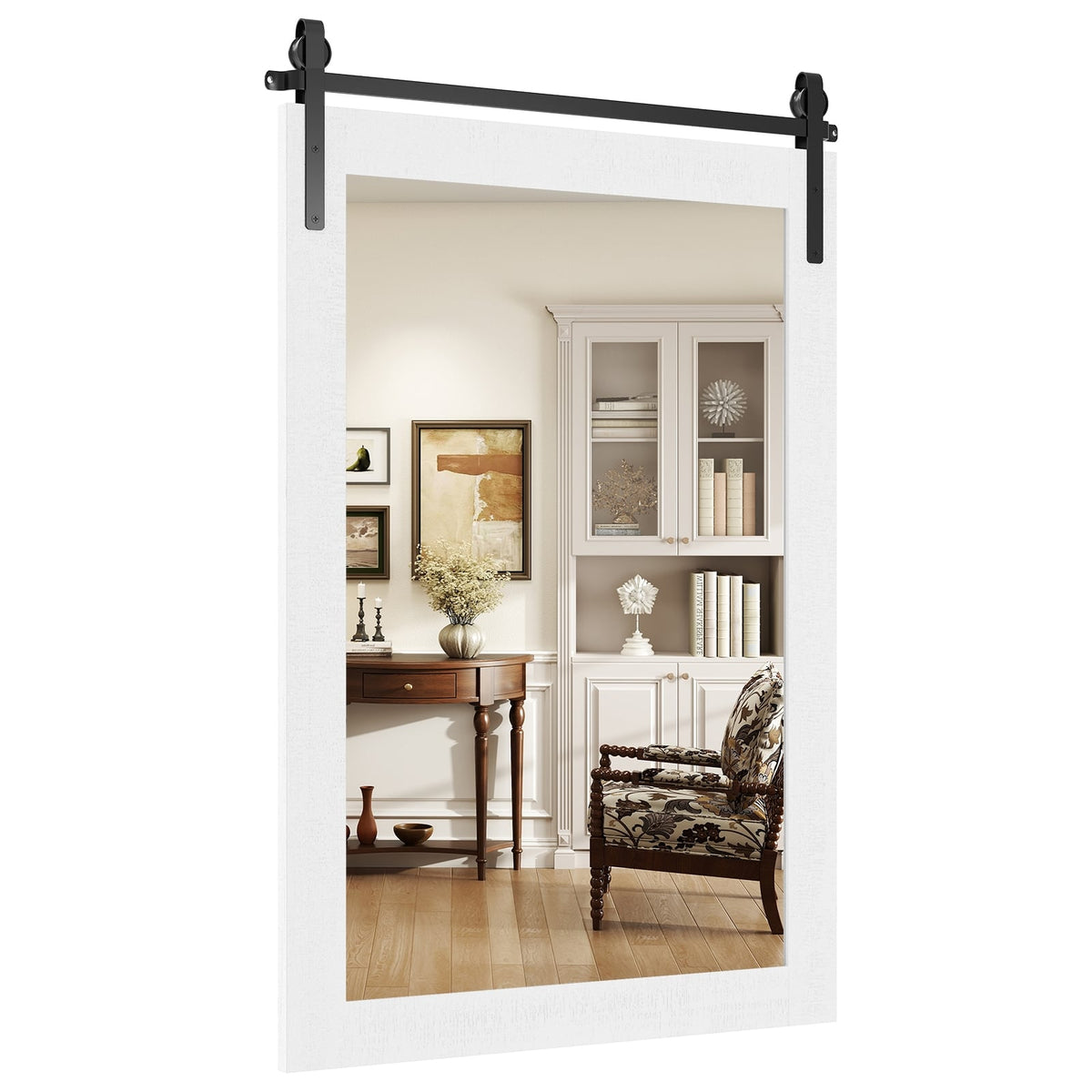 Miroir mural style porte de grange en bois rustique