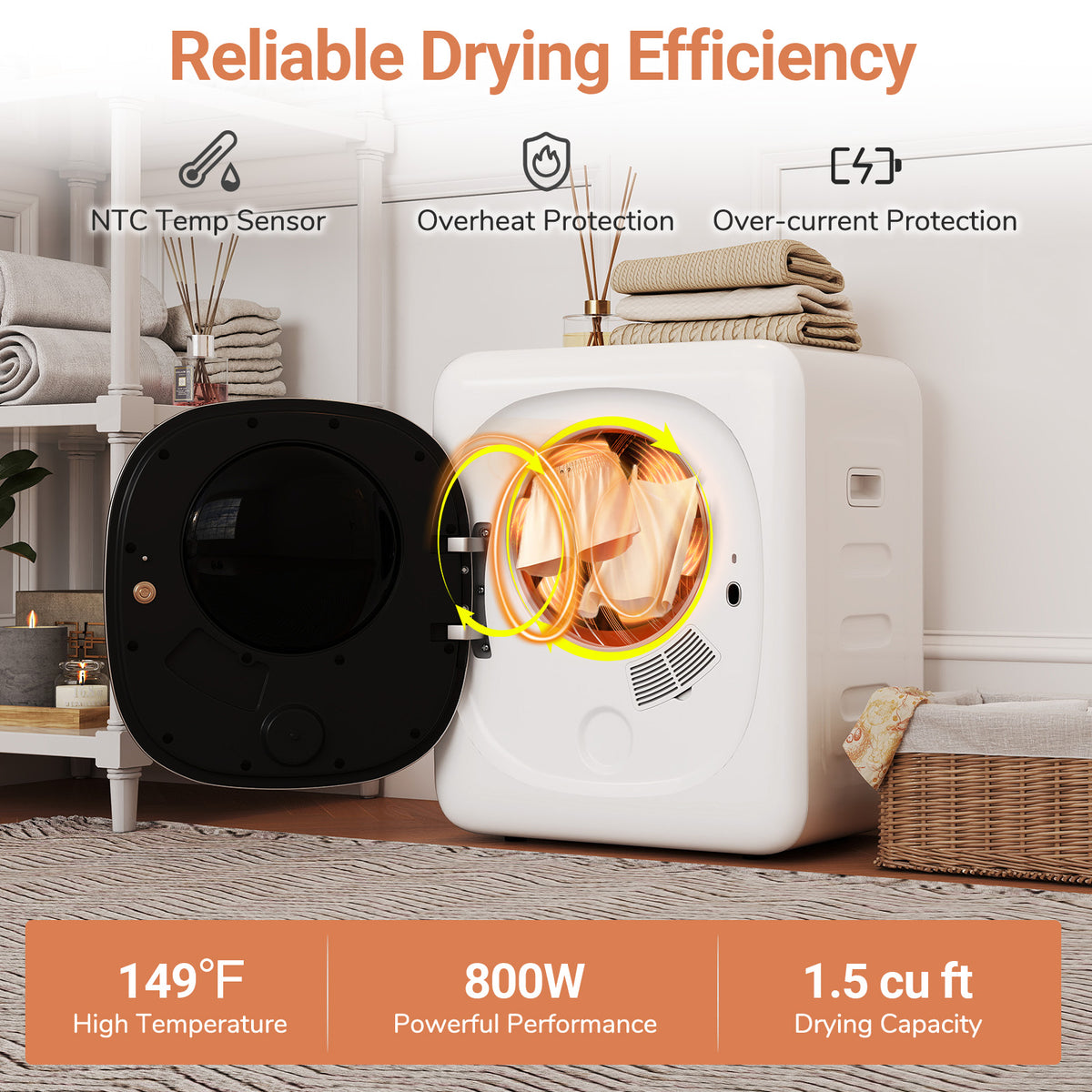 Sécheuse à linge portable compacte 42 L 800 W
