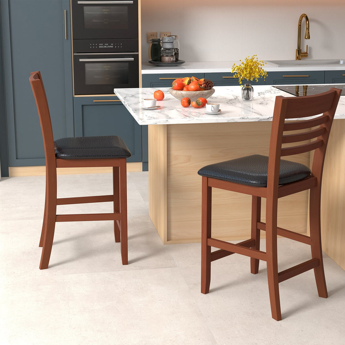 Tabouret de comptoir dossier appui-pieds — Lot de 2