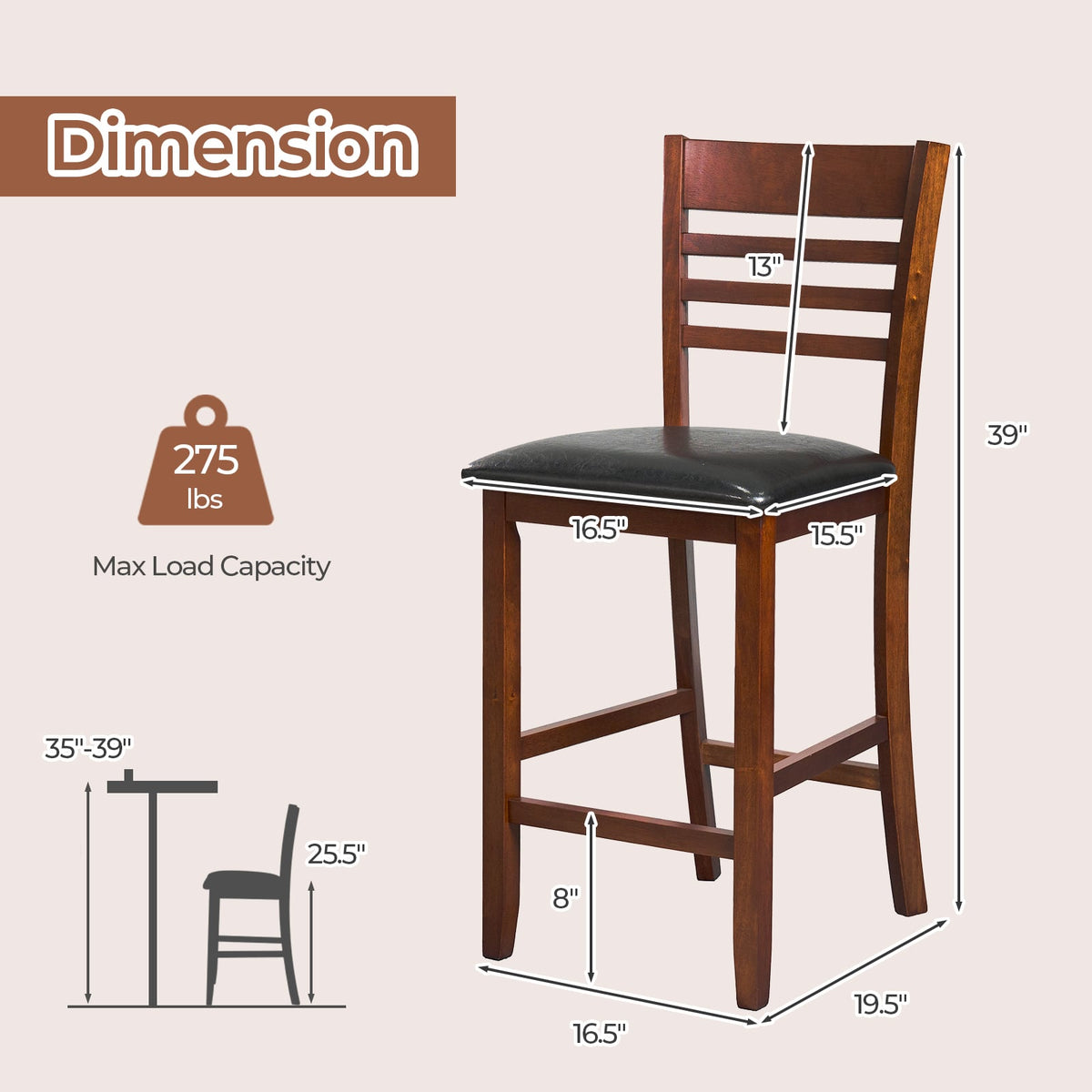 Tabouret de comptoir dossier appui-pieds — Lot de 2