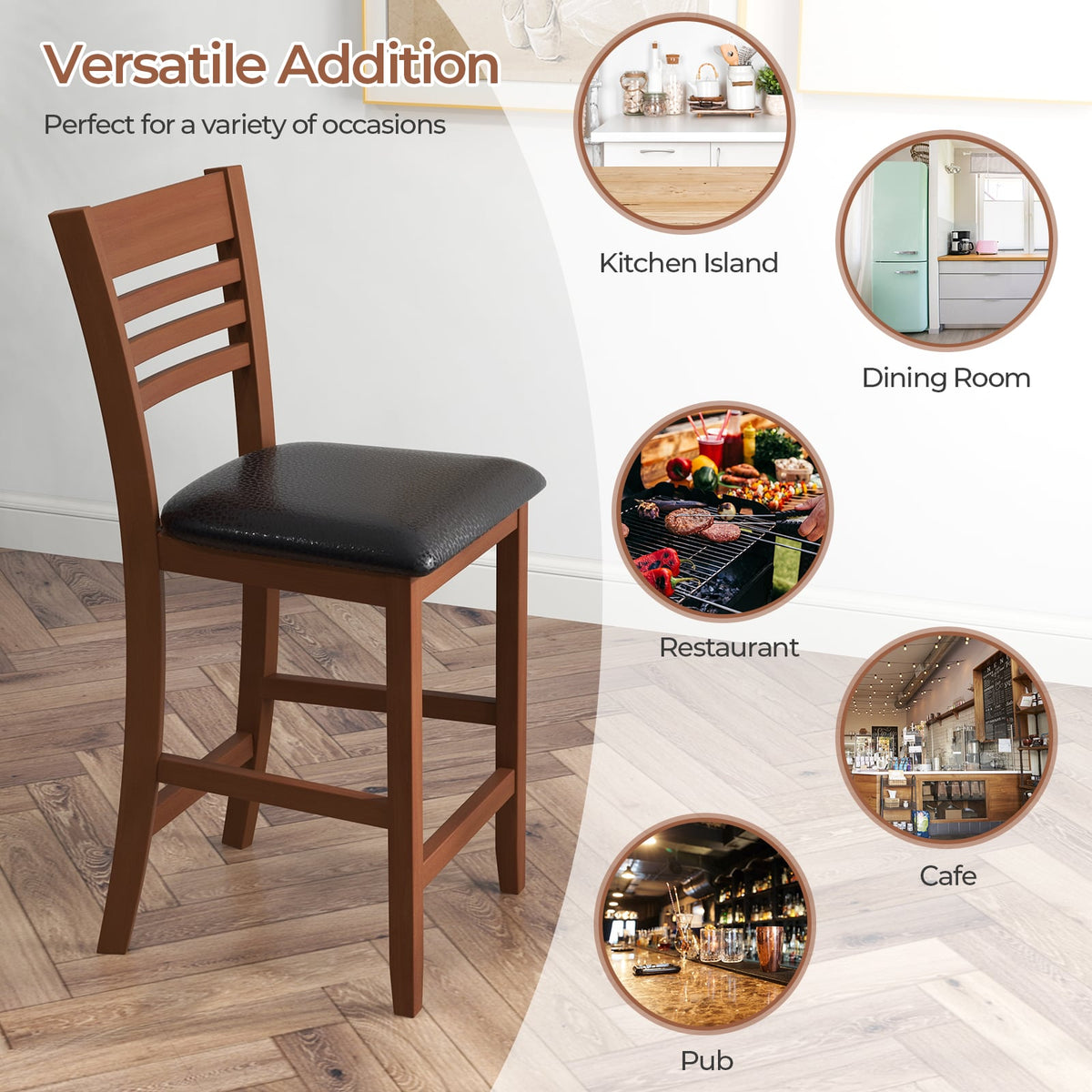 Tabouret de comptoir dossier appui-pieds — Lot de 2