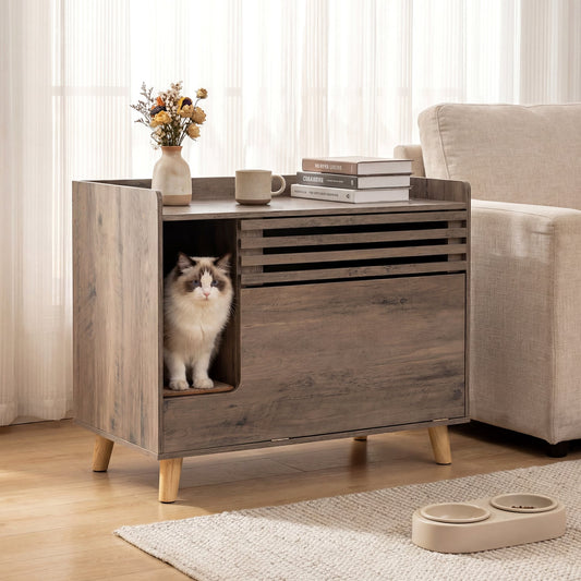 Litière pour chat meuble caché style rustique