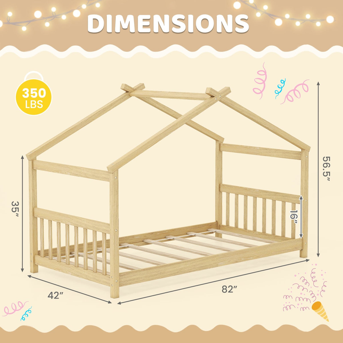 Lit cabane simple en bois pour enfant