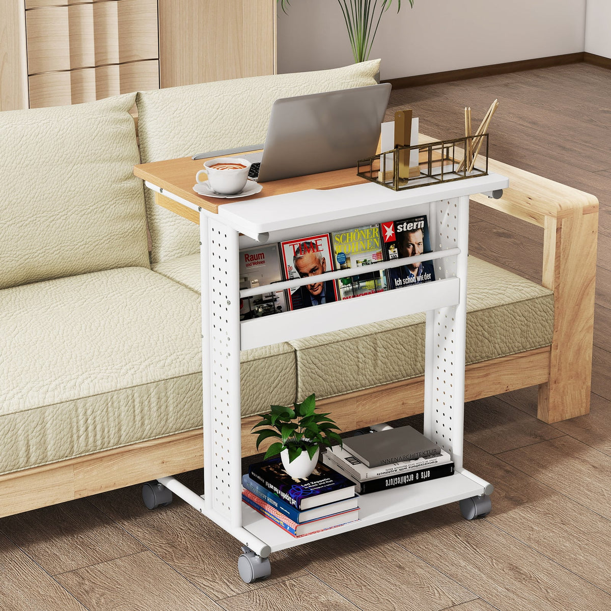 Bureau d'ordinateur portable roulant inclinable à roulettes
