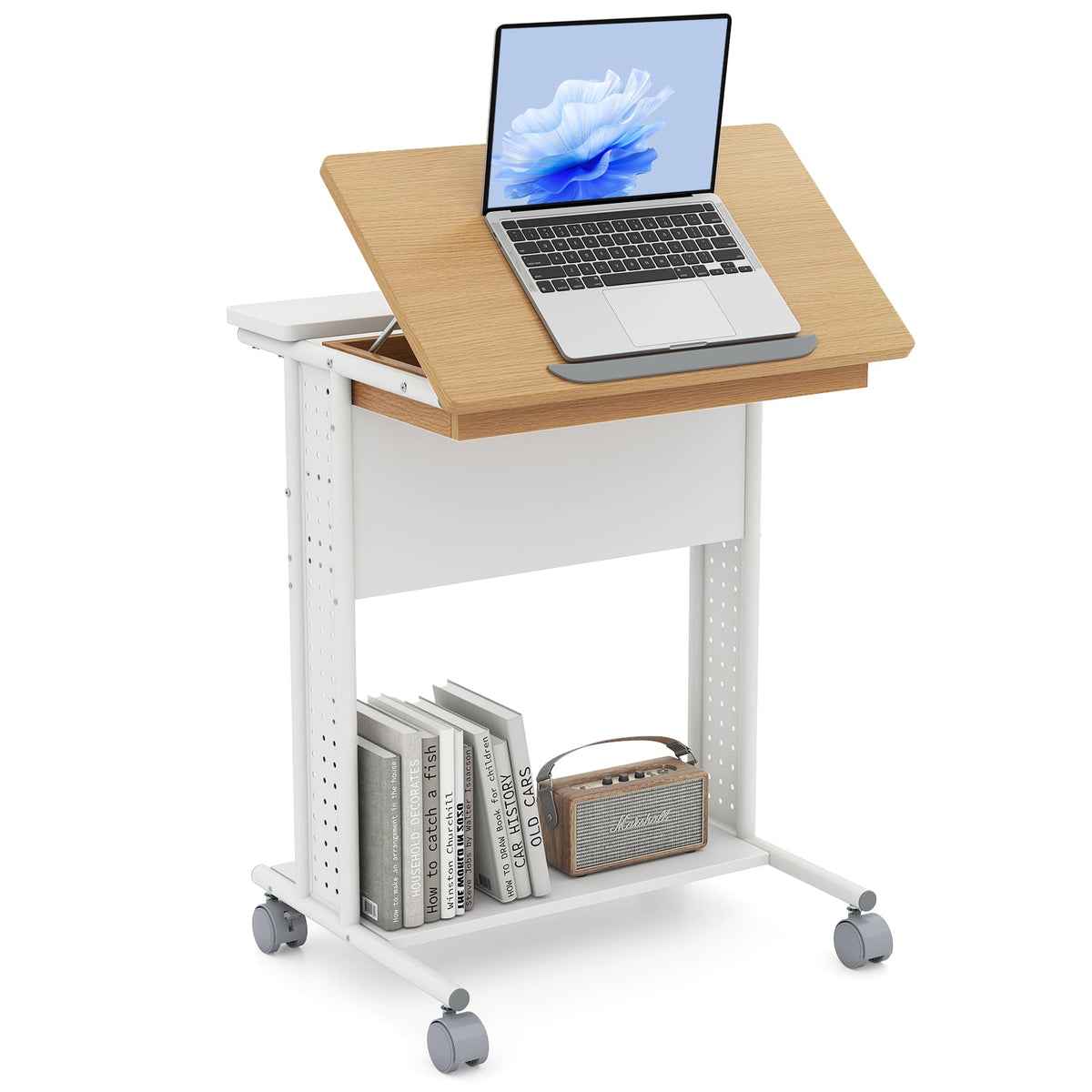 Bureau d'ordinateur portable roulant inclinable à roulettes