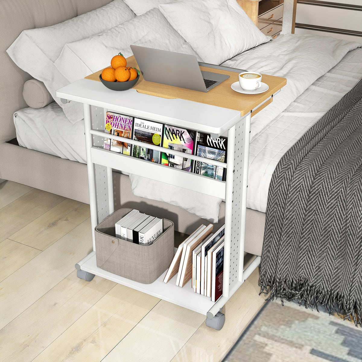 Bureau d'ordinateur portable roulant inclinable à roulettes