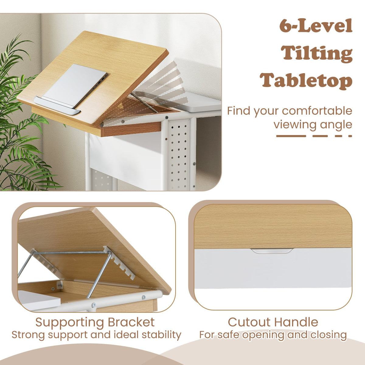 Bureau d'ordinateur portable roulant inclinable à roulettes