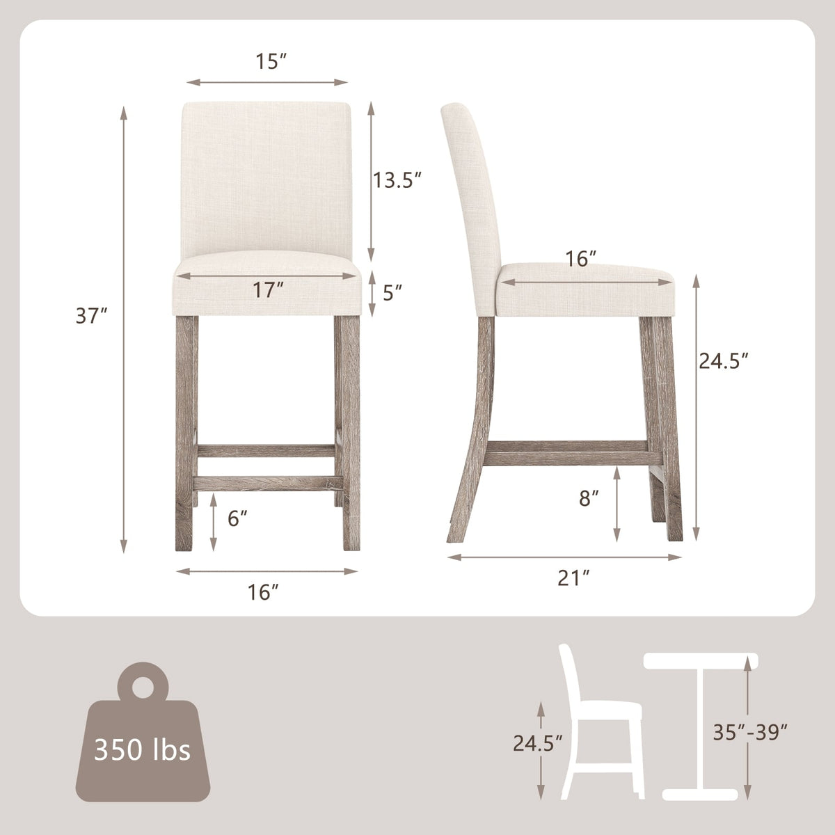 Tabouret de comptoir avec dossier — Lot de 2