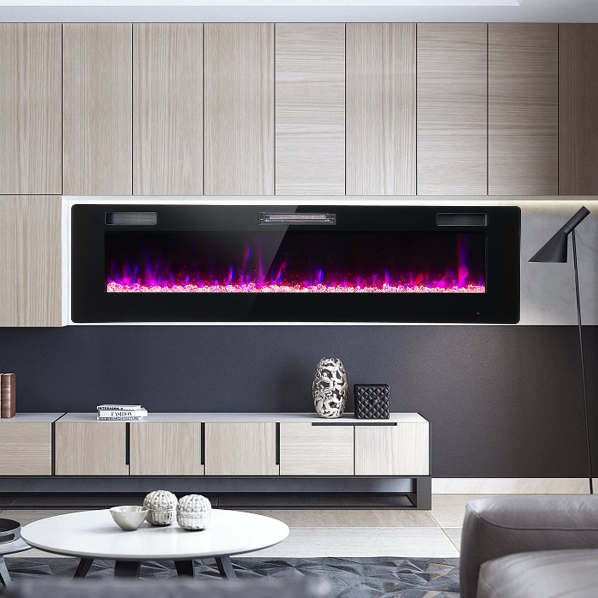 Foyer électrique ultra-mince mural et encastrable de 152 cm