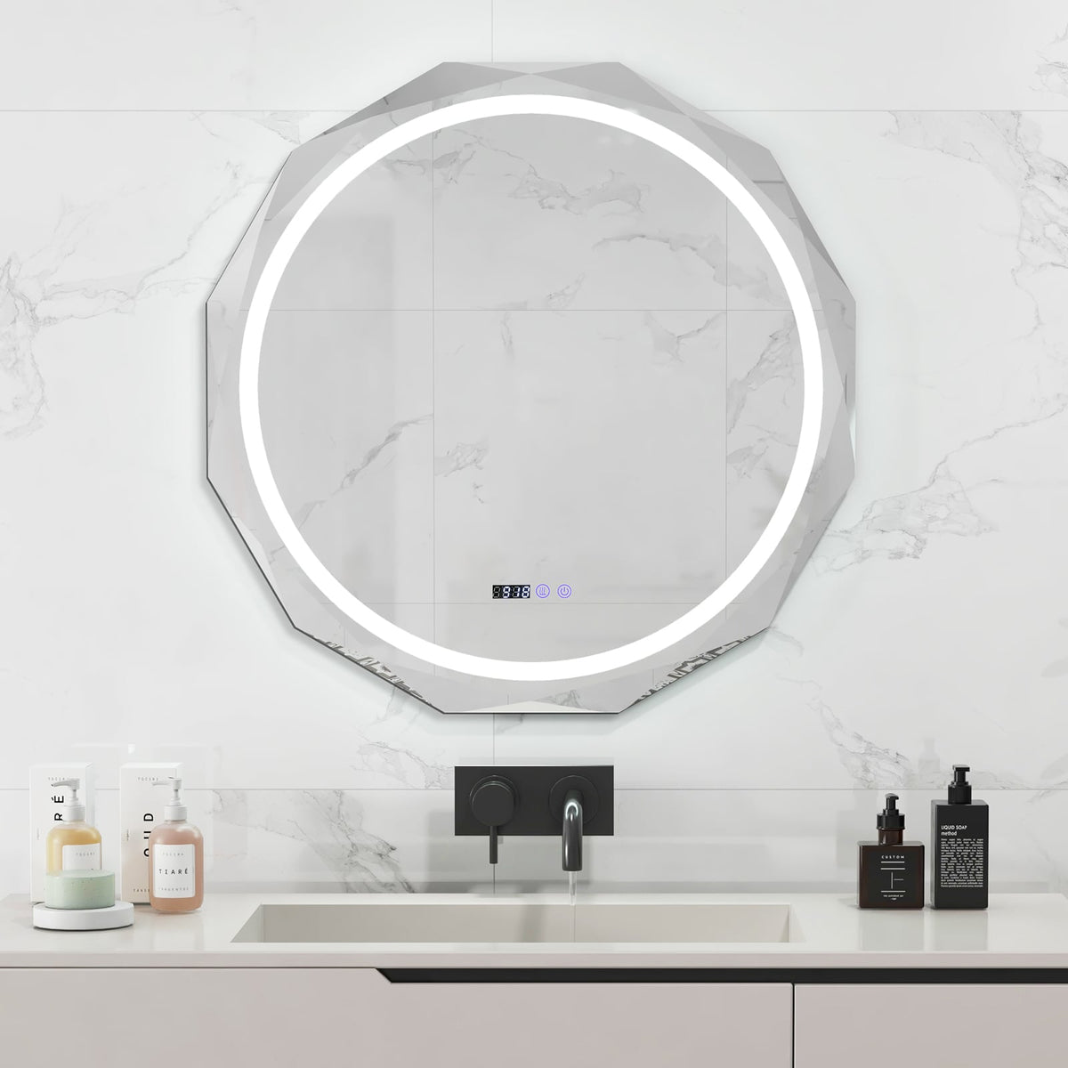 Miroir de salle de bain à DEL antibuée tactile