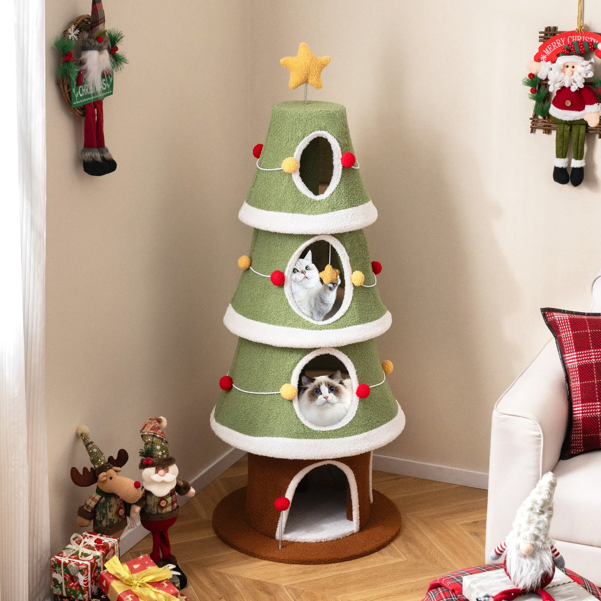 Arbre à chat de Noël multiétage 155 cm