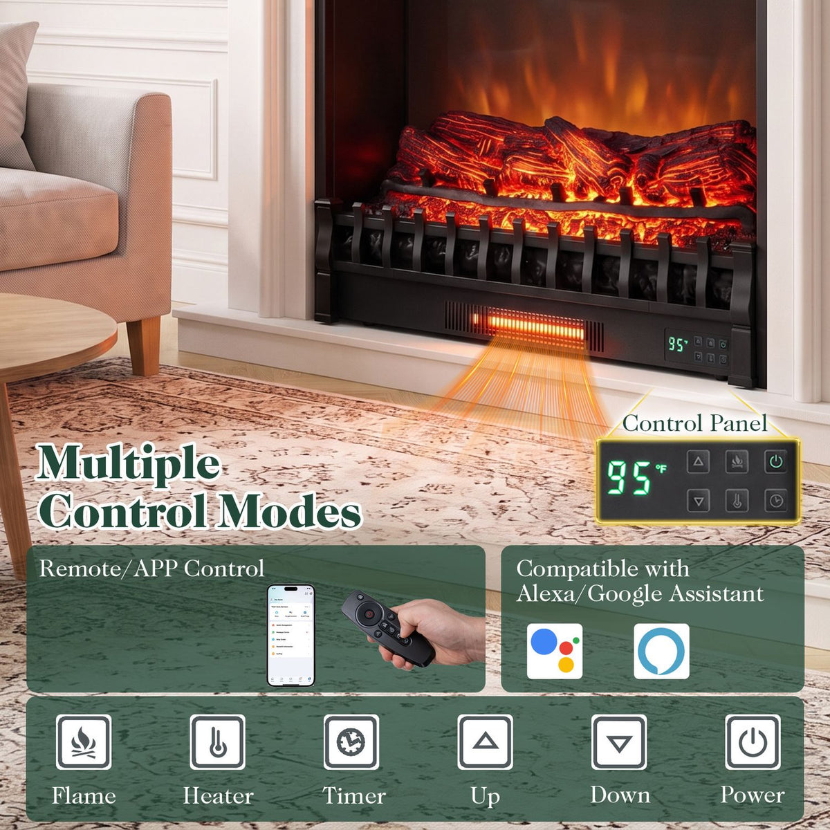 Foyer encastrable Wi-Fi 76 cm en pin
