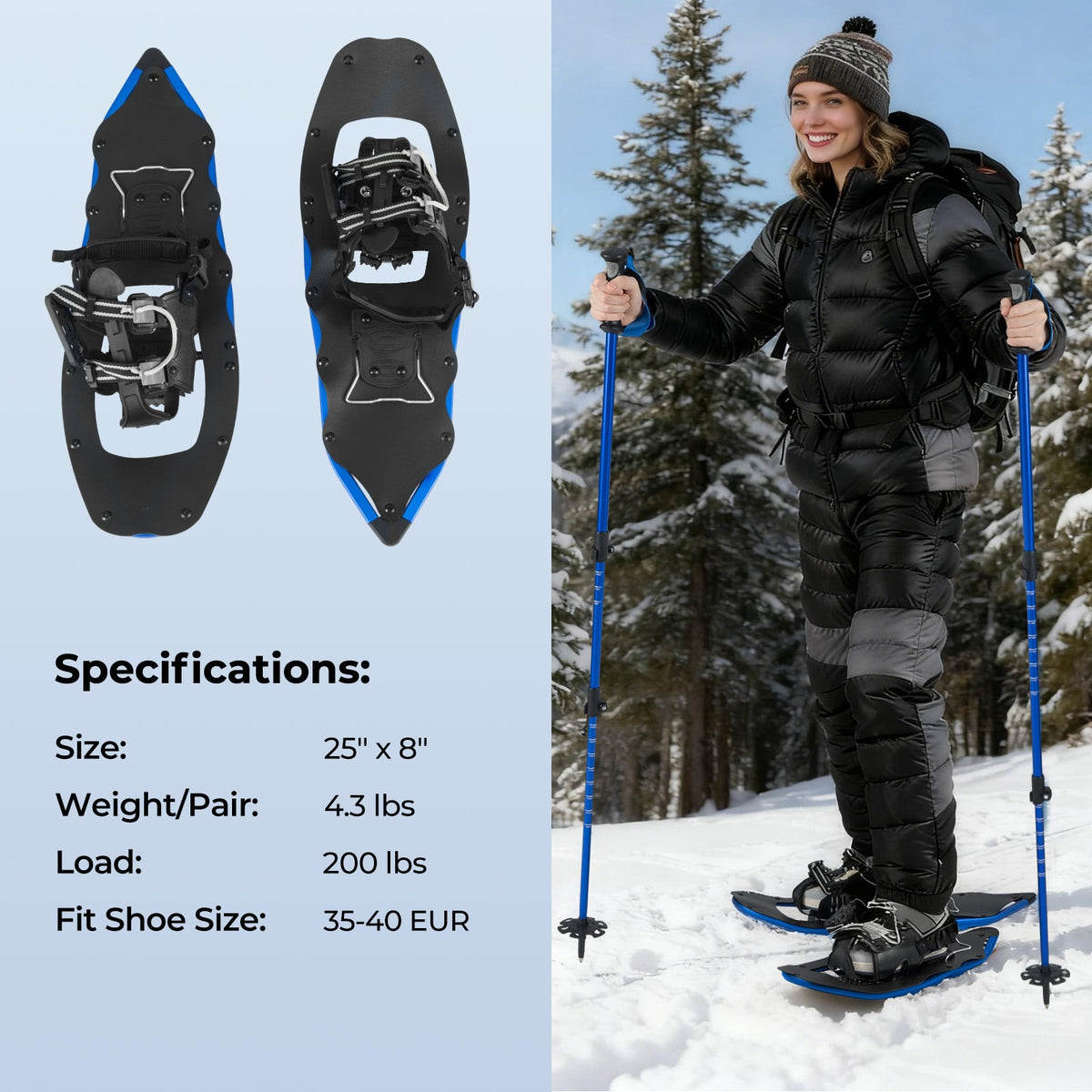 Raquettes à neige 64 cm avec bâtons de marche — Lot de 2