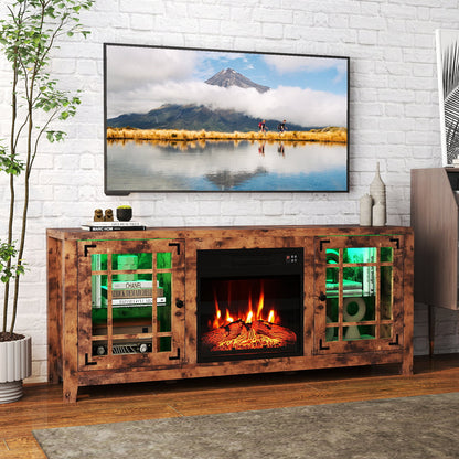 Meuble TV foyer encastré lumières DEL rustique 147 cm