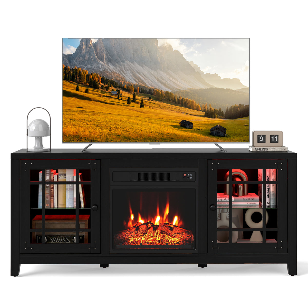 Meuble TV foyer encastré lumières DEL rustique 147 cm
