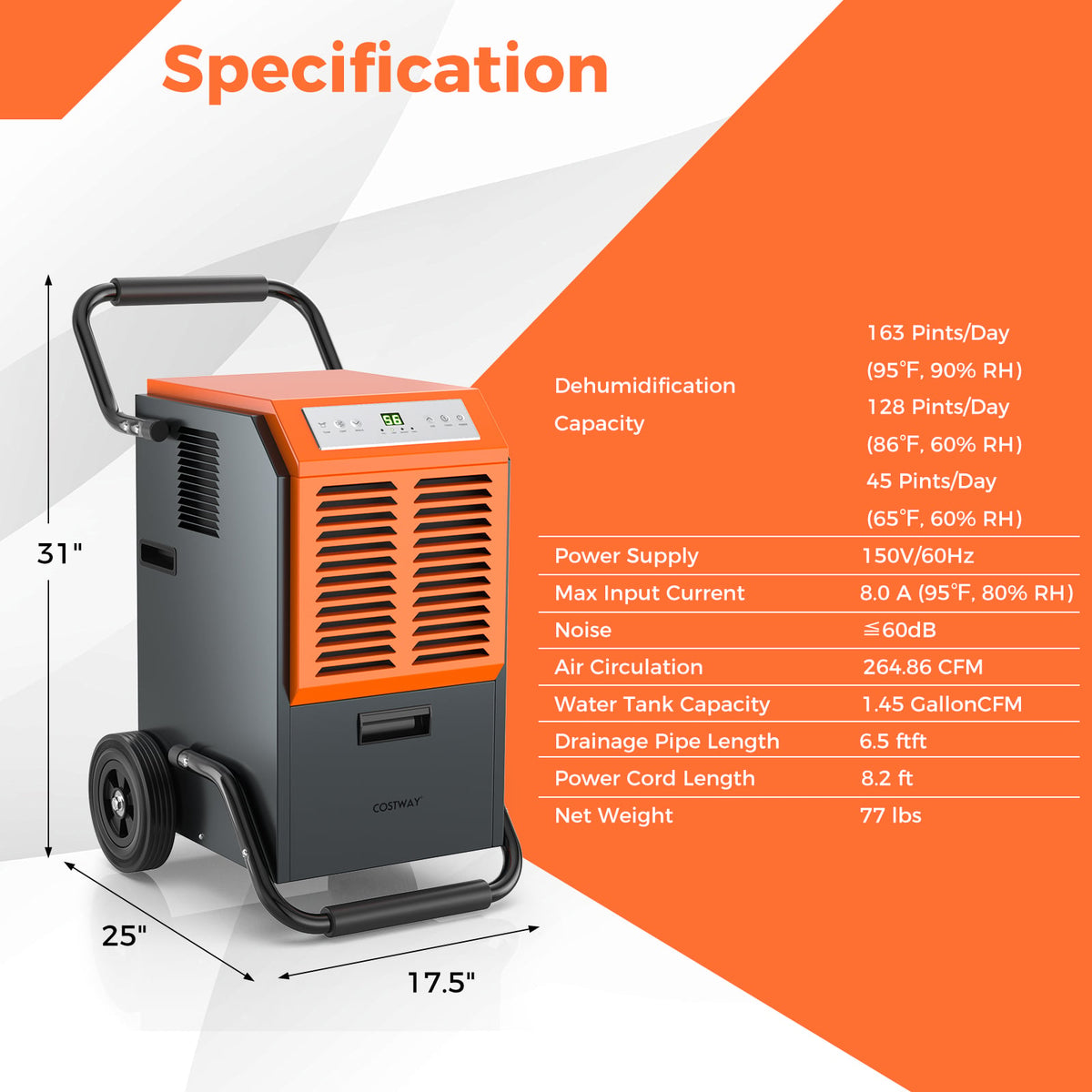 Déshumidificateur commercial grande capacité 77 L