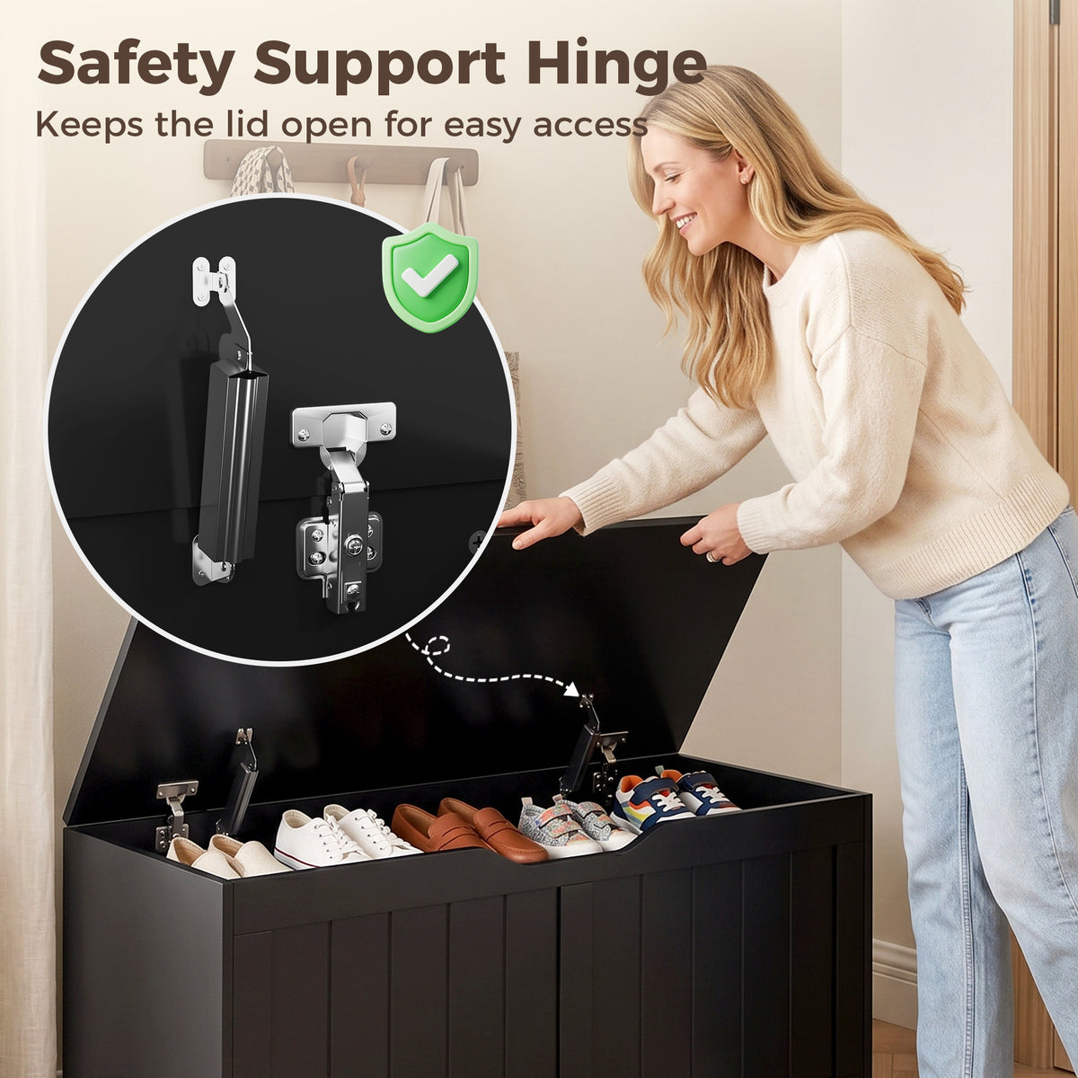 Lift-Top Storage Bench with Safety Hinges