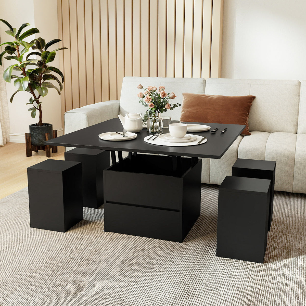 Table basse relevable extensible 3-en-1 — Lot de 5