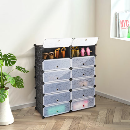 Meuble à chaussures modulaire 12 cubes avec portes transparentes