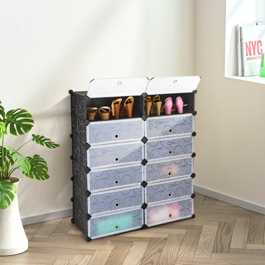 Meuble à chaussures modulaire 12 cubes avec portes transparentes