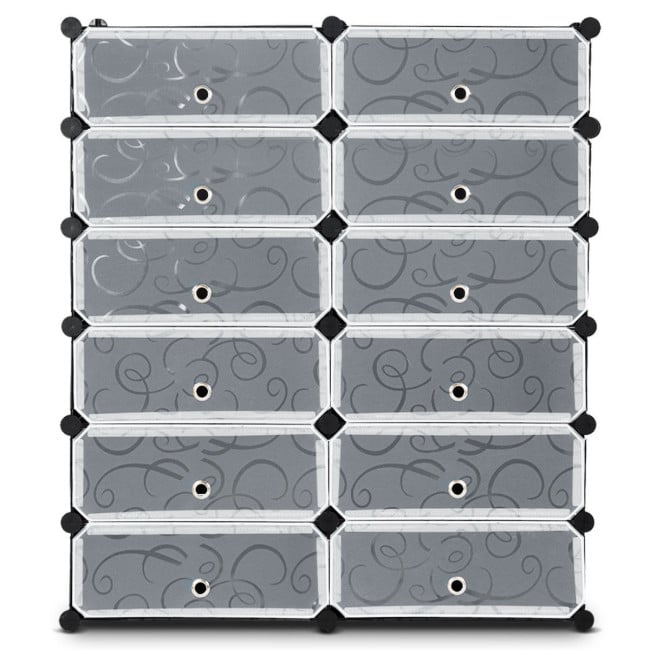 Meuble à chaussures modulaire 12 cubes avec portes transparentes