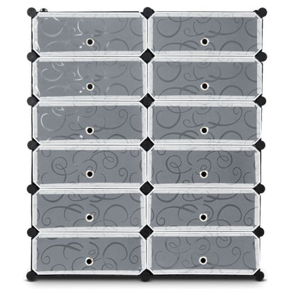 Meuble à chaussures modulaire 12 cubes avec portes transparentes