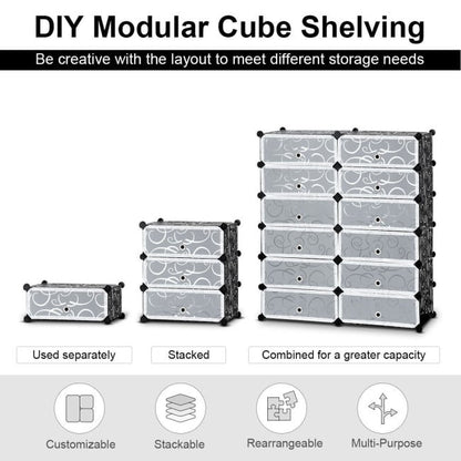 Meuble à chaussures modulaire 12 cubes avec portes transparentes