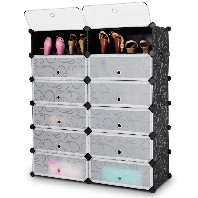 Meuble à chaussures modulaire 12 cubes avec portes transparentes