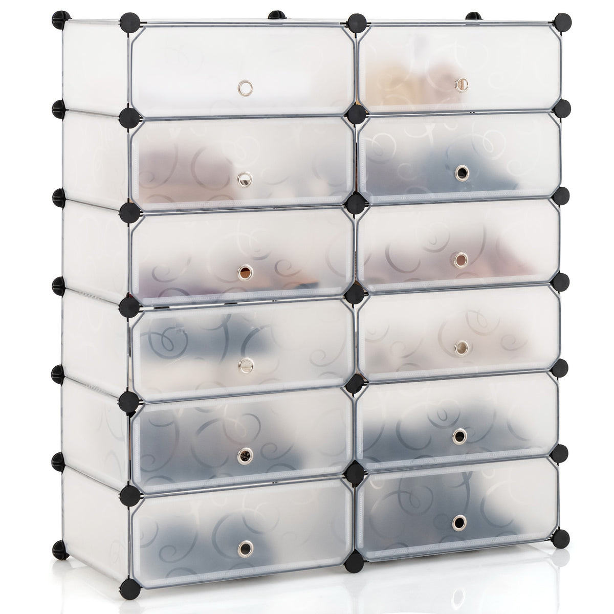 Meuble à chaussures modulaire 12 cubes avec portes transparentes