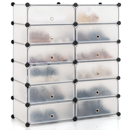 Meuble à chaussures modulaire 12 cubes avec portes transparentes