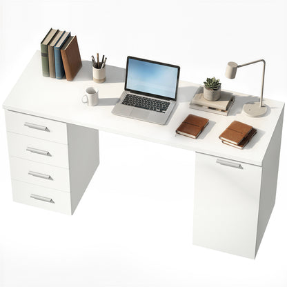 Computer Desk with Drawers and Cabinet Wood Grain 140 cm