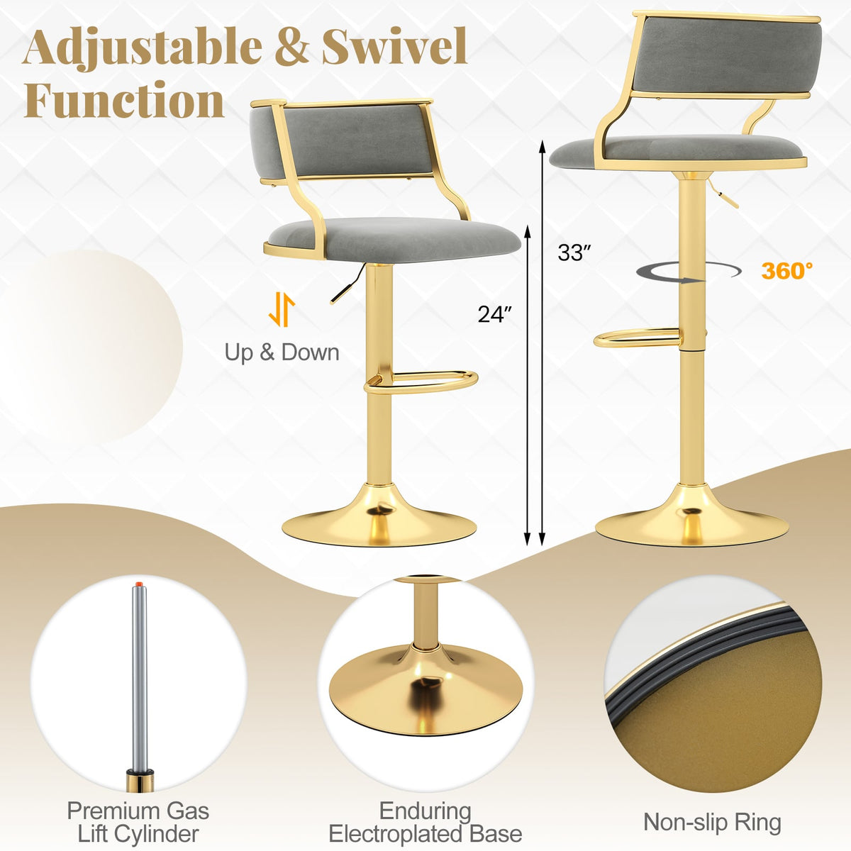 Tabouret de bar pivotant en velours — Lot de 2