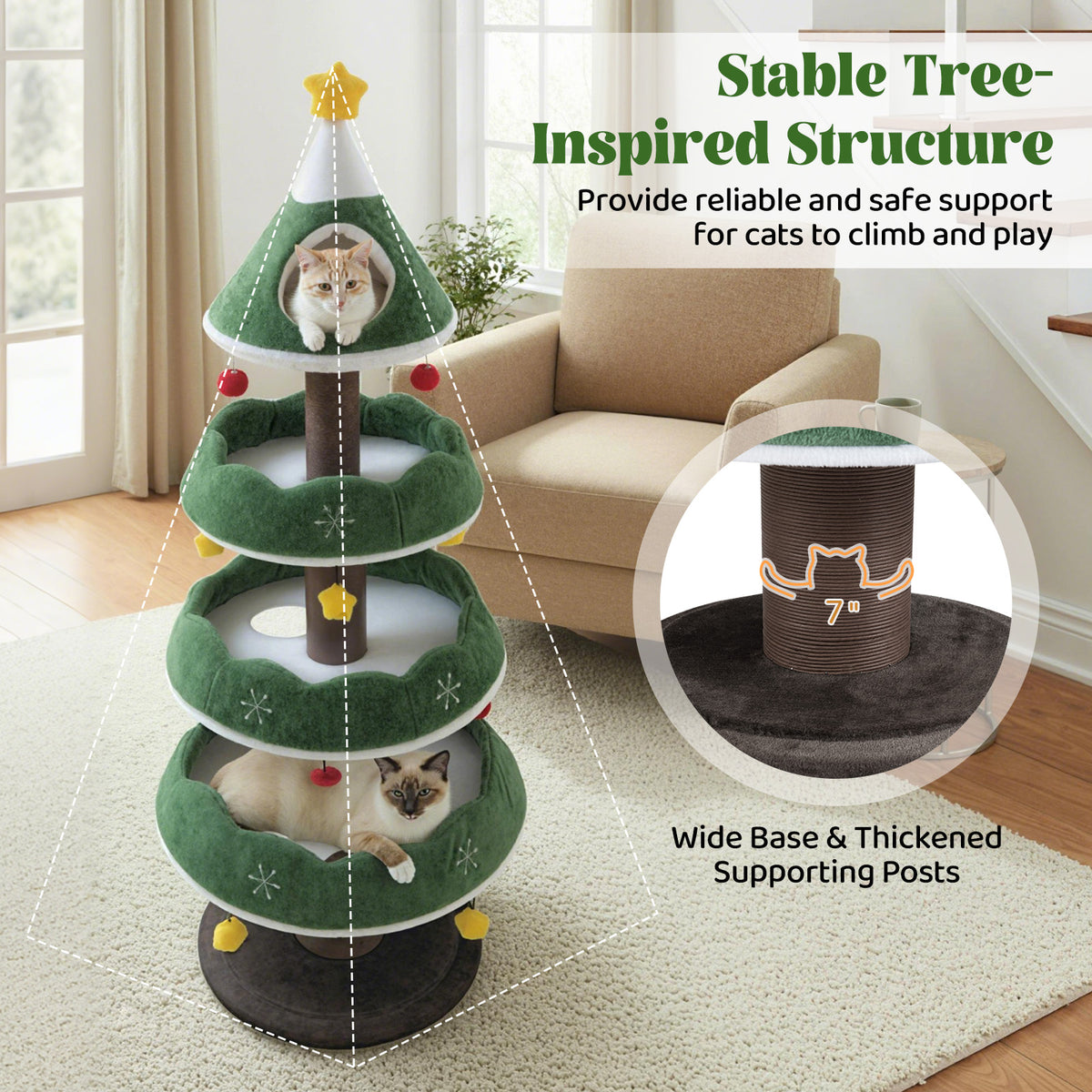 Arbre à chat de Noël multi-niveaux 179 cm