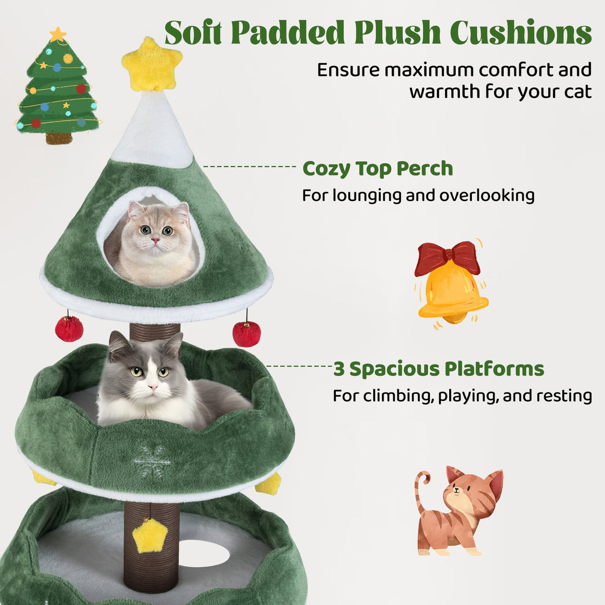 Arbre à chat de Noël multi-niveaux 179 cm
