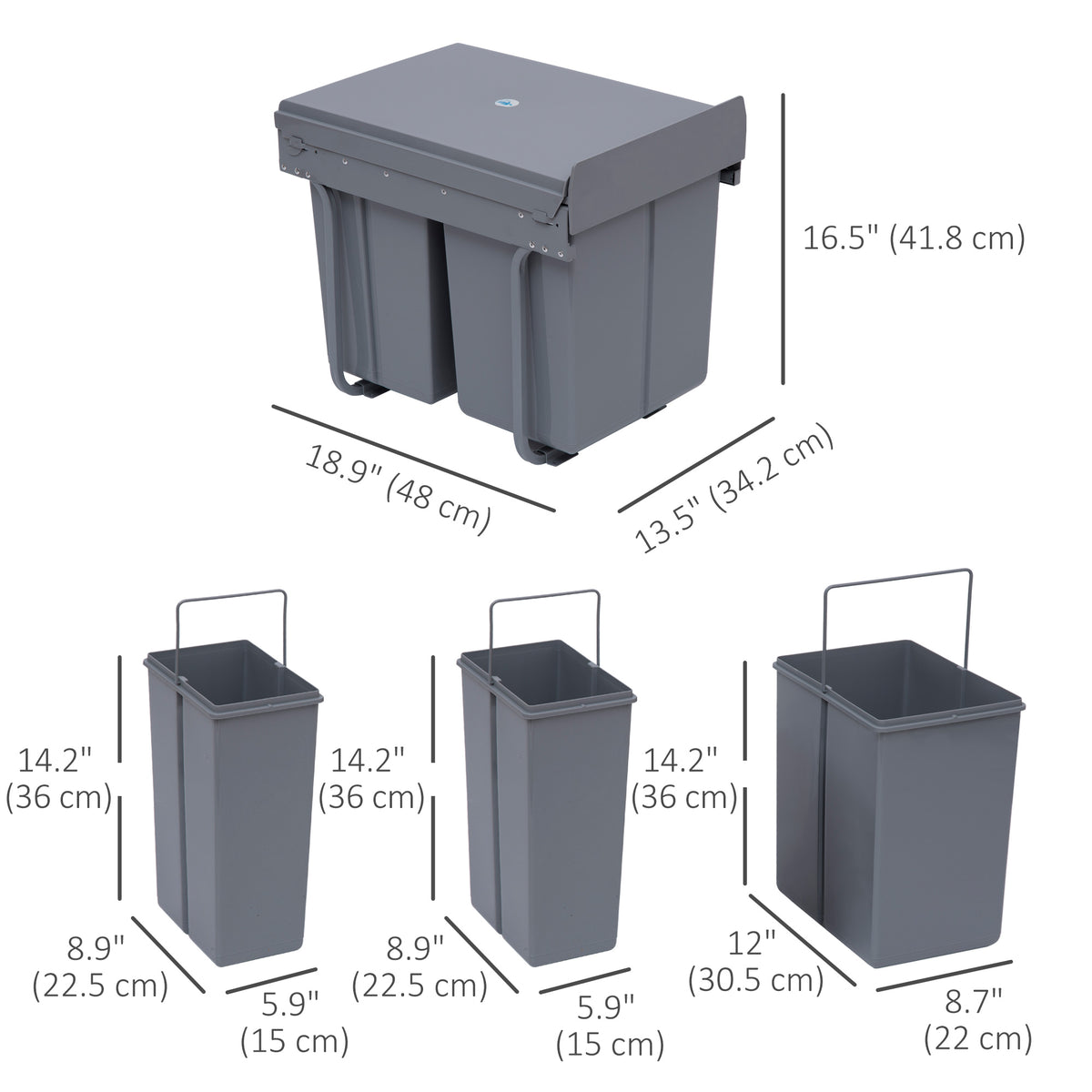 Papelera extraíble bajo fregadero de 40 L y 3 compartimentos
