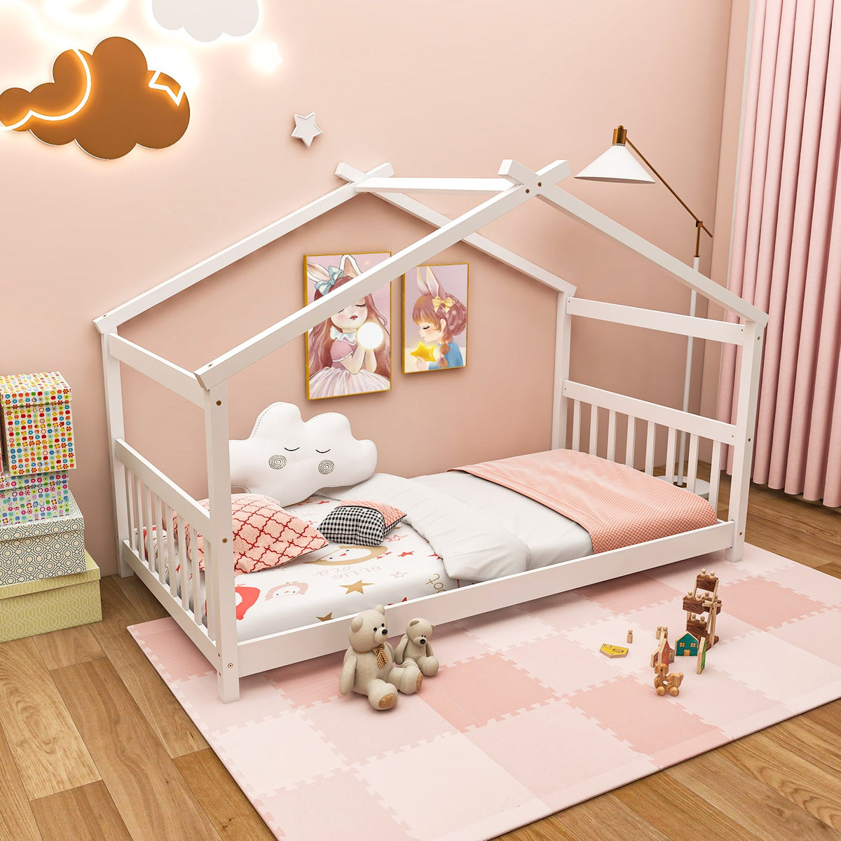 Lit cabane en bois format simple avec toit