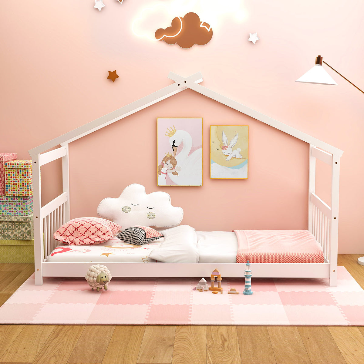 Lit cabane en bois format simple avec toit